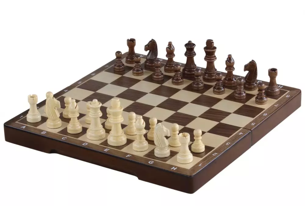 Szachy magnetyczne drewniane 31 cm (orzech/klon) intarsjowane